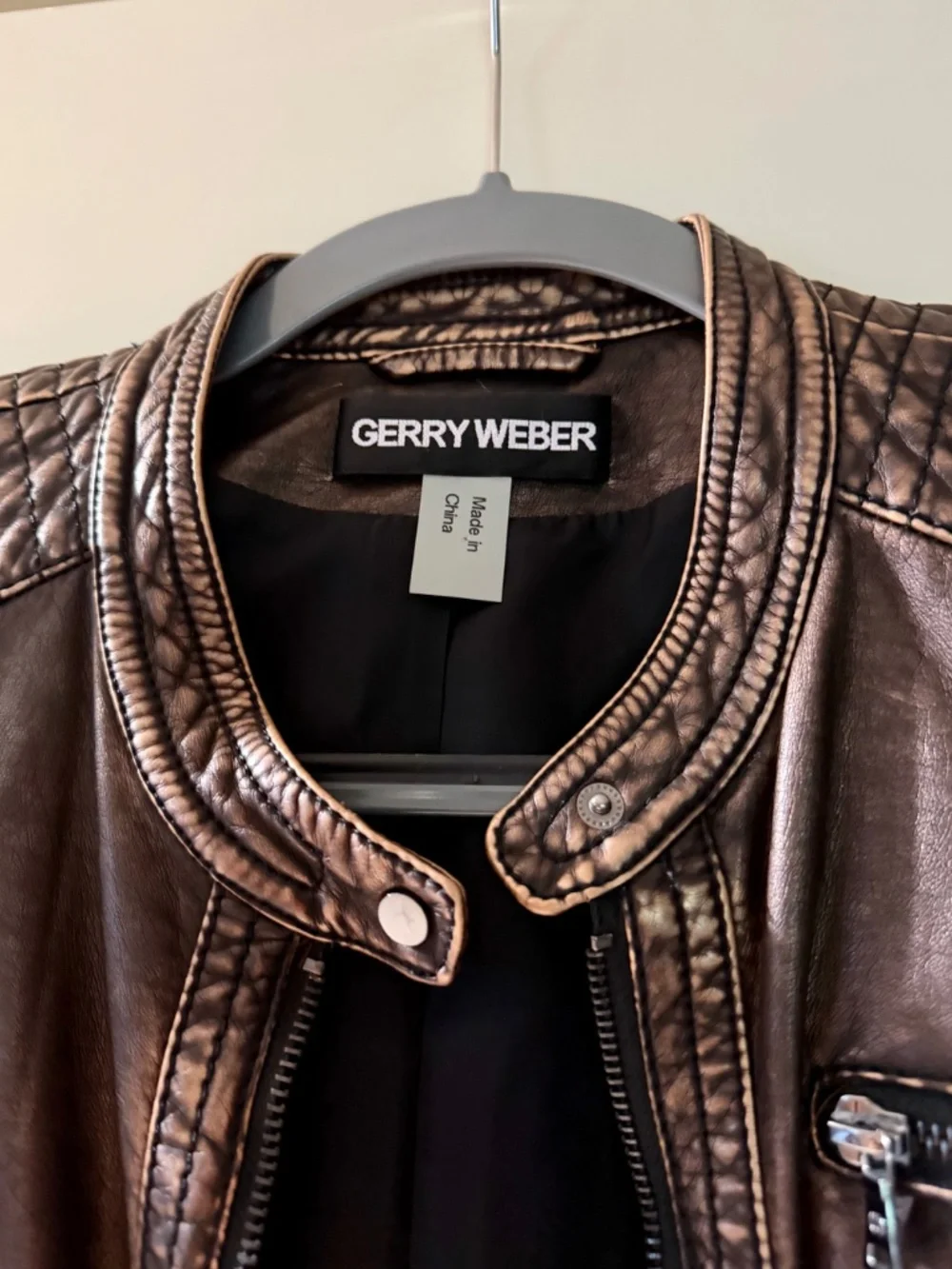 Gerry Weber Faux Leather Moto Jacket Bronze Sz 34/US 4